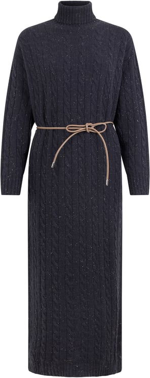 Peserico Long knitted dress with elegant design, belt, and high collar.