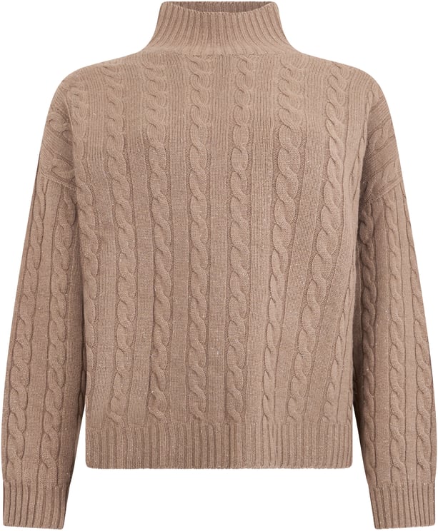Peserico Mud-colored ribbed sweater with a high collar.