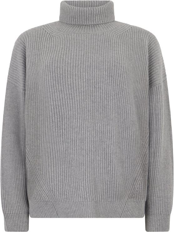 Peserico Gray oversized sweater with high collar.