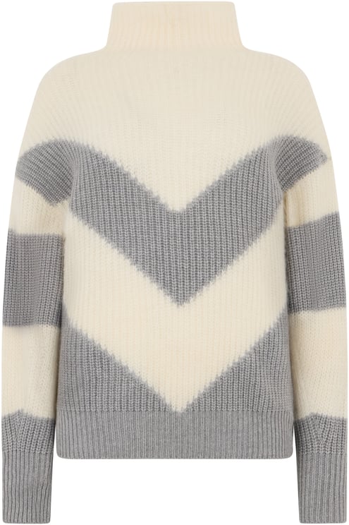 Peserico Sweater in white cream color with zigzag pattern and high collar.