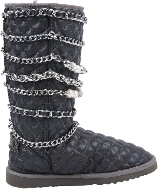 Philipp Plein Philipp Plein Leather Ankle Boots Silver Metal Accessories with Skull Chains, Size 37 EU