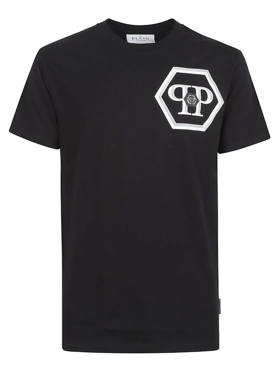 Philipp Plein Crew Neck T-Shirt with Iconic Hexagonal Logo