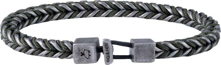 Pig & Hen Pig & Hen Armband P52-453000-ML Catena Foxtail Staal met Zwarte Coating Army Vintage Maat M/L 19cm