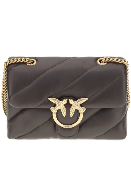 Pinko Quilted Nappa Leather Mini Shoulder Bag with Gold-tone Clasp