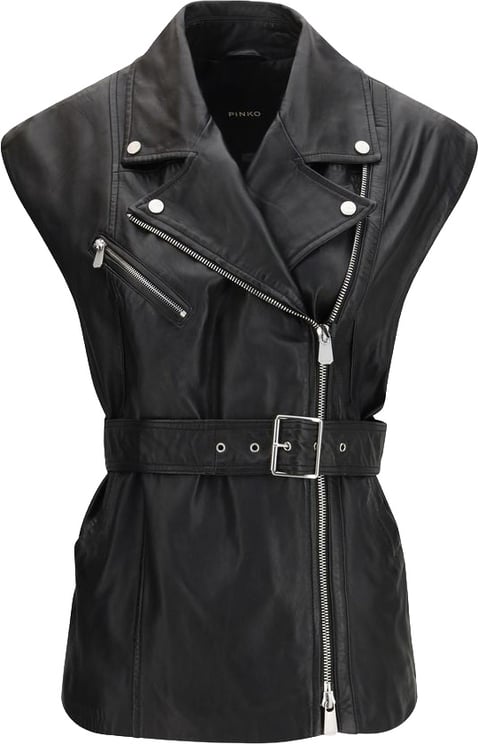 Pinko PINKO Black Goatskin Sleeveless Jacket