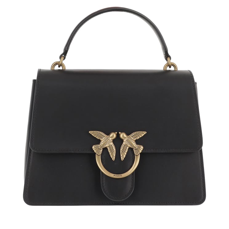 Pinko Structured Leather Shoulder Bag with Love Birds Detail