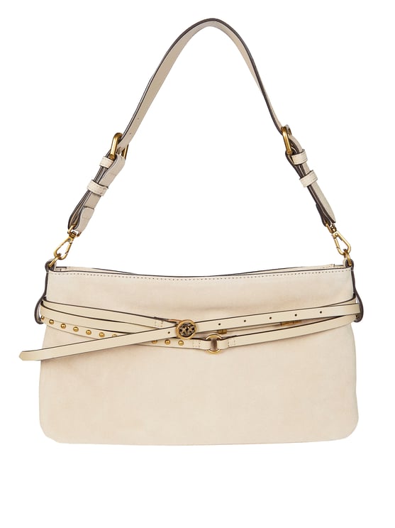 Pinko Light Beige Classic Studded Suede Handbag