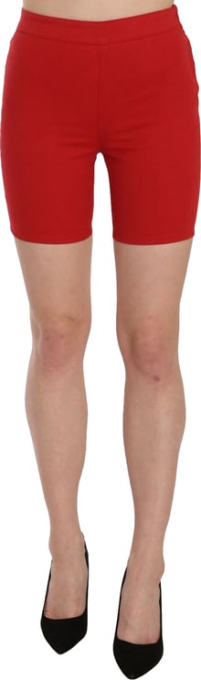 Pinko PINKO Red Mid Waist Cotton Stretch Slim Mini Shorts
