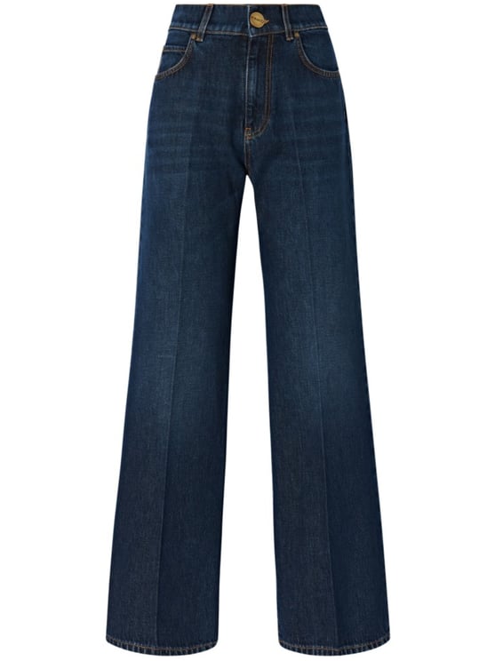 Pinko High-Waisted Wide-Leg Denim Pants With Classic Five-Pocket Design