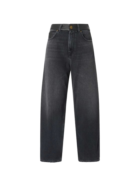 Pinko Wide-Leg Cropped Denim Pants With Relaxed Fit And Classic 5-Pocket Design