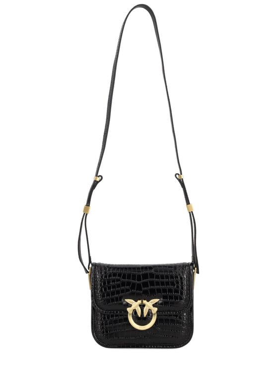 Pinko Black Leather Mini Love Crocodile Pumps
