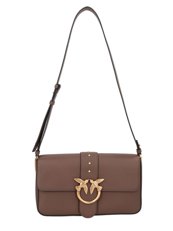 Pinko Black Leather Love Medium Shoulder Bag