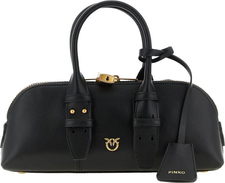 Pinko Black Bowling Bag Horizontal Leather Handbag