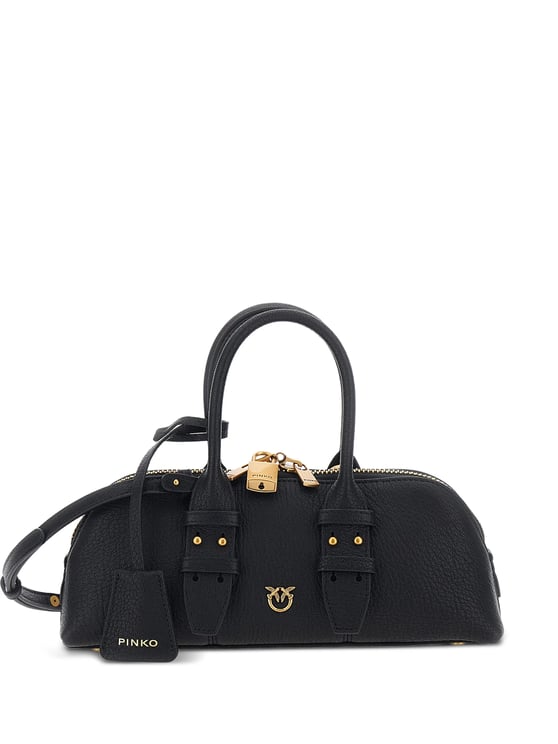Pinko Horizontally Elongated Bowling Bag with Gold-Tone Hardware
