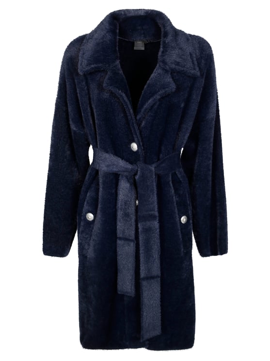 Pinko Robe-Style Faux Fur Coat with Belted Waist