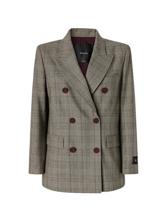 Pinko Double-Breasted Blazer With Checkered Pattern And Contrasting Buttons