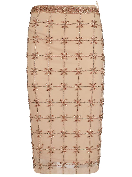 Pinko Geometric Embroidered Tulle Midi Skirt