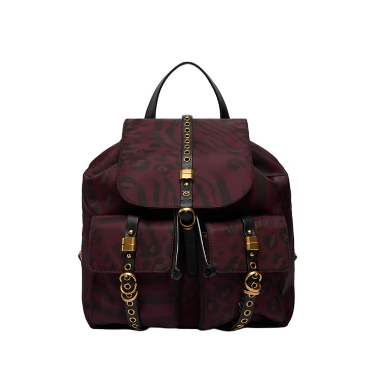 Pinko Nylon Backpack with Flap Closure and Signature Love Birds Logo
