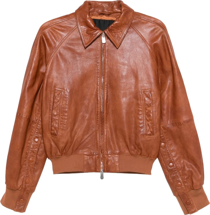 Pinko Brown Barbra Bomber Leather Jacket