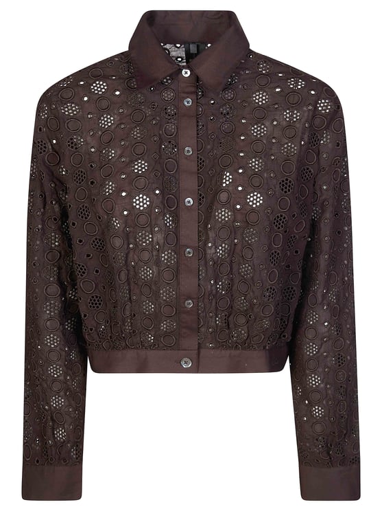 Pinko Brown Charita Poplin Embroidered Shirt