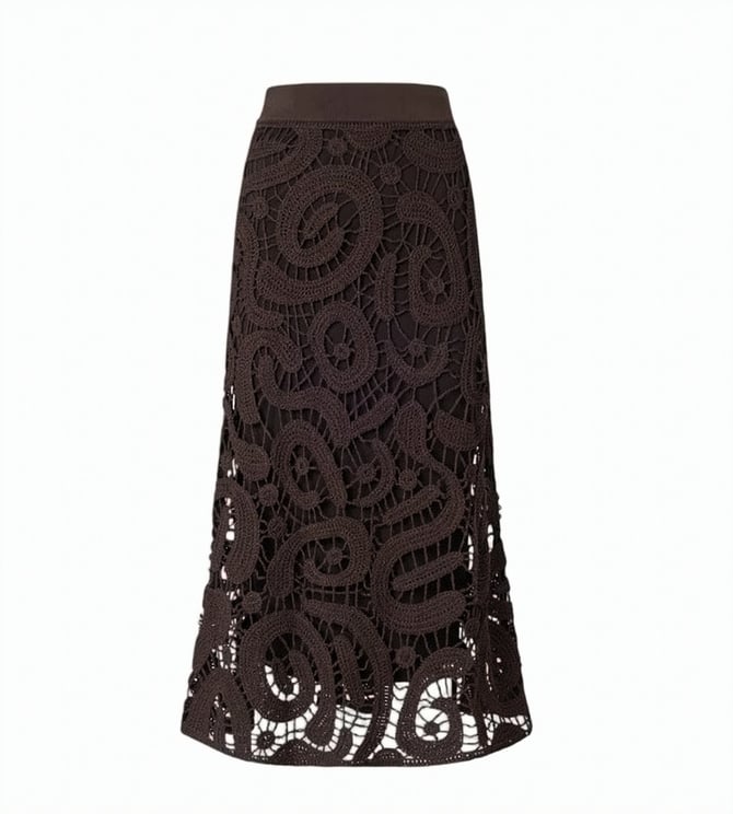 Pinko Maestrale Crochet Flared Midi Skirt