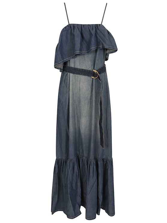 Pinko Maxi Dress with Ruffle Bodice and Adjustable Straps