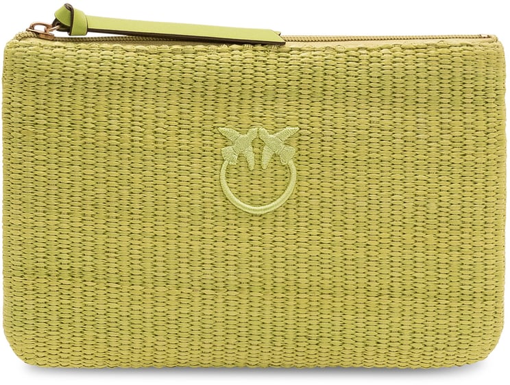 Pinko Pochette in Rafia con Zip e Logo