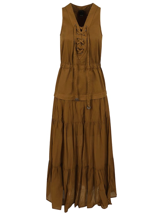 Pinko Boho-Chic Long Dress with Corsetry-Inspired Detailing
