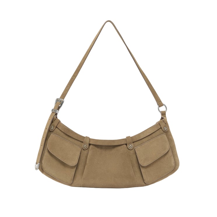 Pinko Pocket Body Suede Shoulder Bag With Pockets