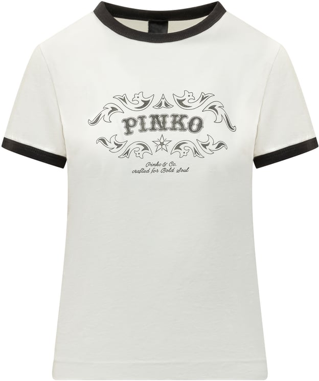 Pinko T-shirt con Stampa Logo e Profili a Contrasto