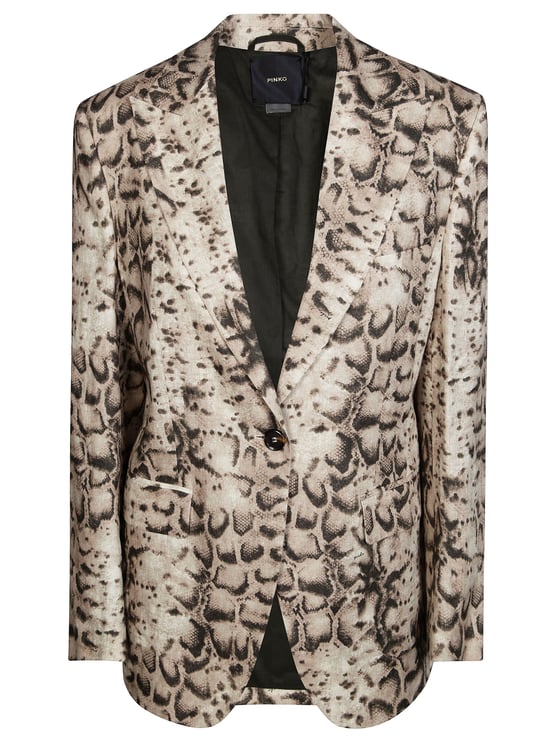 Pinko Follina Tailored Snake Print Linen Jacket