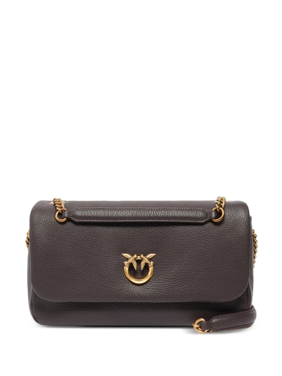 Pinko Rectangular Pebbled Leather Shoulder Bag With Gold-Tone Chain
