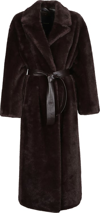 Pinko Calendula Faux Fur Long Coat Brown