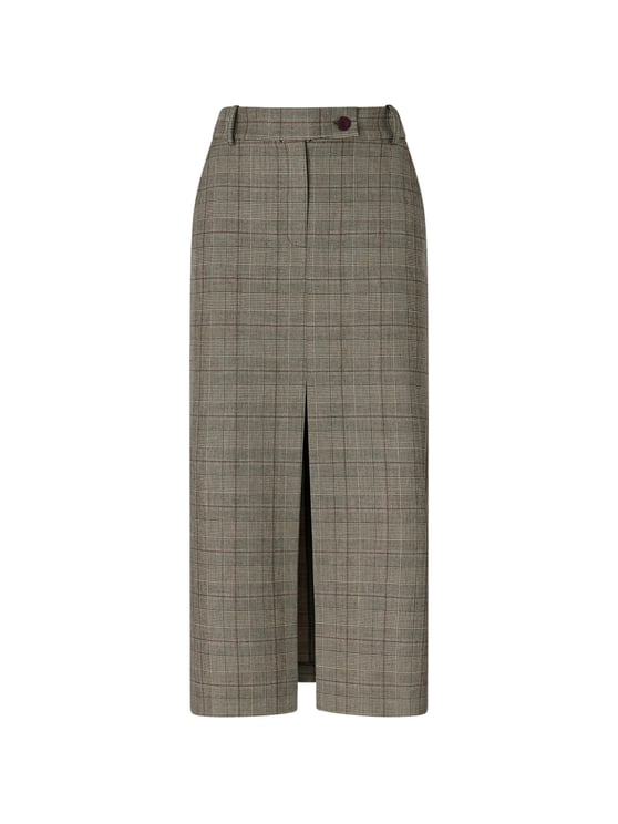 Pinko Front Slit Plaid Midi Skirt with Tailored Fit