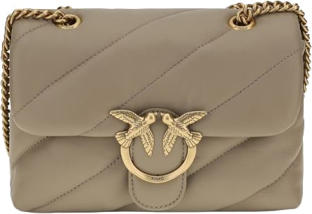 Pinko PINKO Beige Calf Leather Bos Taurus Shoulder Bag