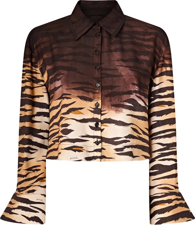 Pinko Brown Cordelia Cropped Tiger-Stripe Print Shirt