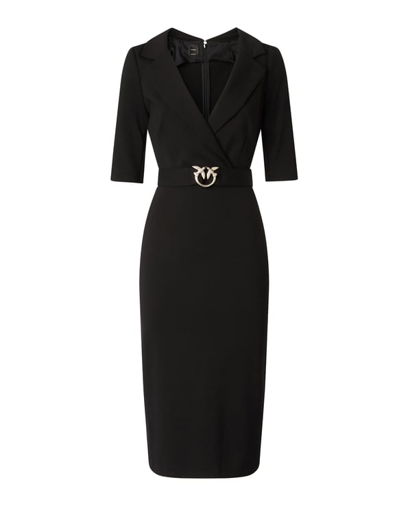Pinko Fitted Midi Dress with V-Neckline and Logo Belt