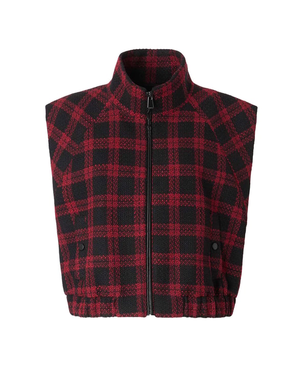 Pinko High-Collar Tweed Gilet with Gathered Hem