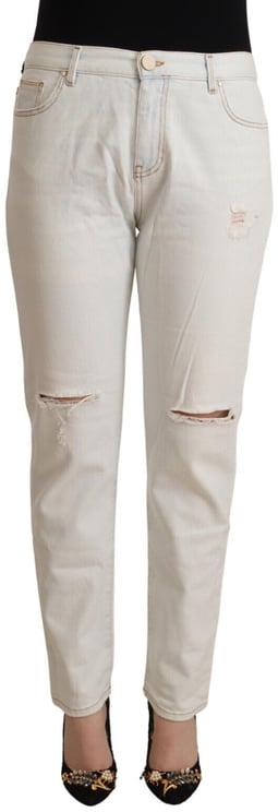 Pinko PINKO White Cotton Distressed Mid Waist Skinny Denim Jeans