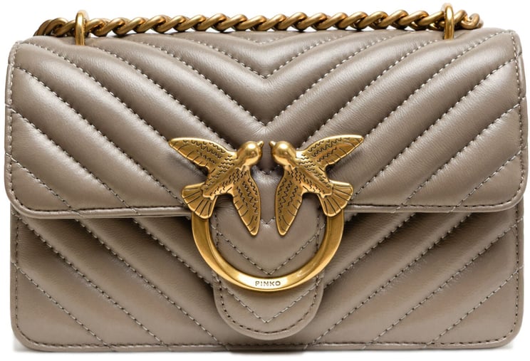 Pinko PINKO Grey Leather Love One Mini Shoulder Bag