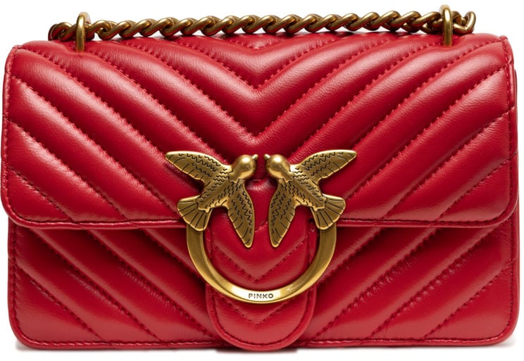 Pinko PINKO Red Leather Love One Mini Shoulder Bag