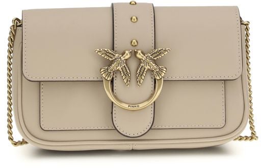 Pinko PINKO Beige Calf Leather Bos Taurus Shoulder Bag