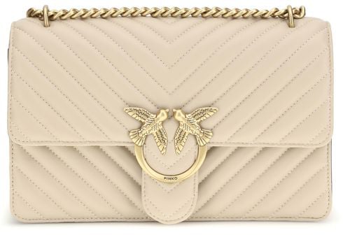 Pinko PINKO Beige Calf Leather Bos Taurus Shoulder Bag