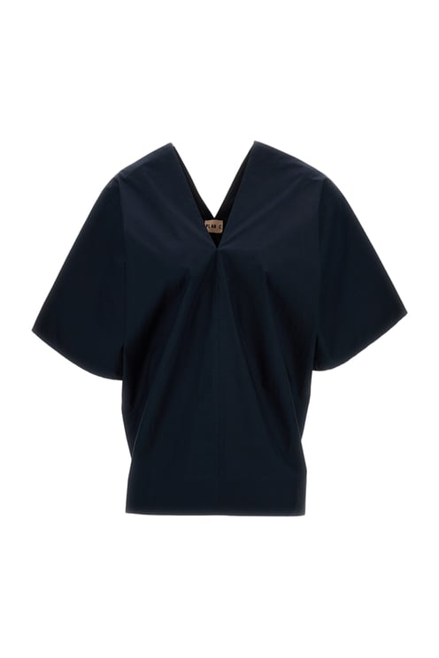 Plan C V-Neck Cotton Top with Wide Short Sleeves