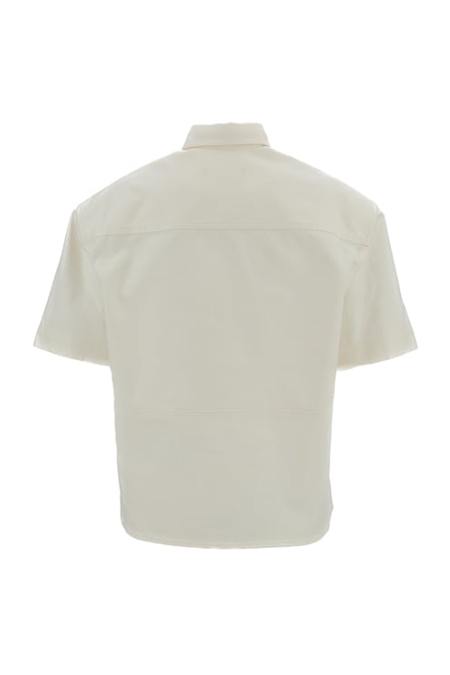 Plan C White Cotton Canvas Short Sleeved Shirt