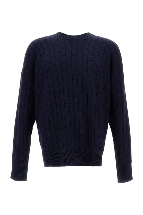 Plan C Checked Pattern Wool Sweater With Ribbed Crew Neck