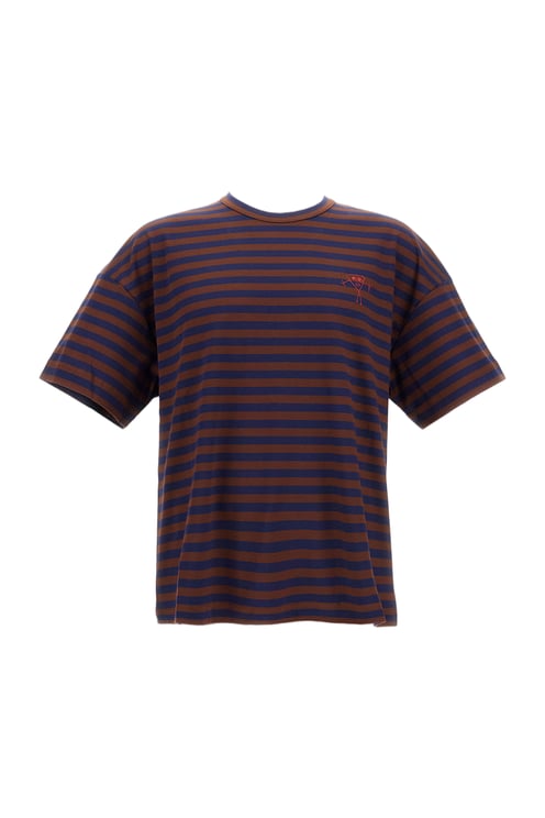 Plan C Striped Crew-Neck Cotton T-Shirt With Embroidered Detail