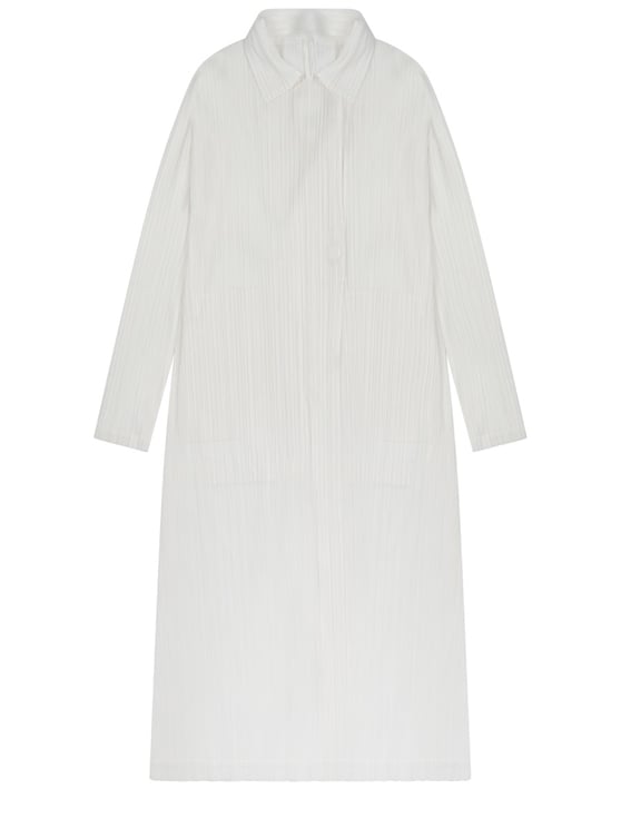 Pleats Please Long Lightweight Coat with Subtle Pleated Texture