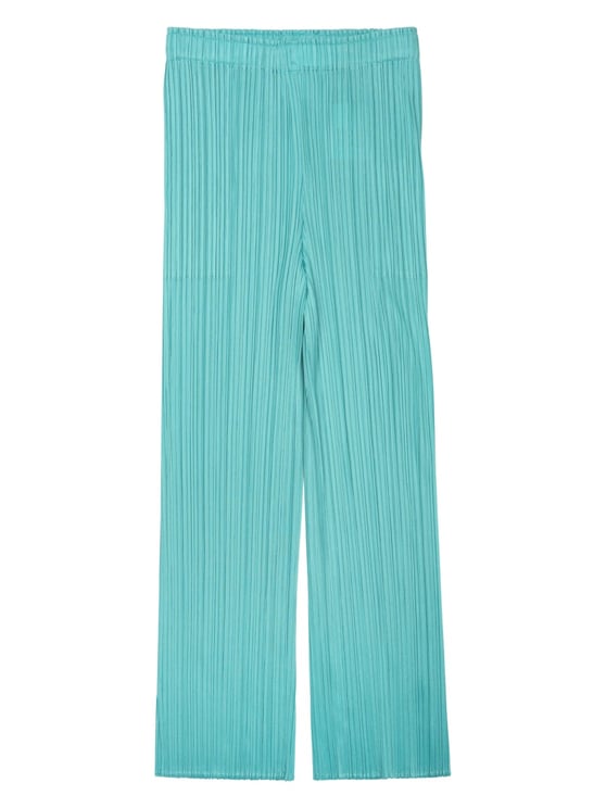 Pleats Please Wide-Leg Green Trousers with Relaxed Fit and Pleated Texture