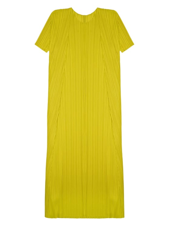 Pleats Please Pleated Day Dress with Textured Details in Vibrant Yellow